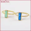 Bagues de cluster Borosa 10pcs Mode Gold Bezel Rectangle Japonais Opal Blanc / Bleu Bague pour Femmes Gems Mix Couleurs ZG0236