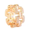 Bague unisexe en or jaune et blanc 18 carats pour hommes et femmes, bague Baguette entièrement glacée en CZ, taille 7-12