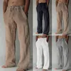 Pantalons pour hommes Pantalons décontractés pour hommes solide été pleine longueur pantalon en lin doux pour un usage quotidien taille moyenne poche cordon de serrage Pantalon Streetwear bas 230410