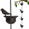 Garden Decorations Creative Birds On Cups Metal Rain Chain Catcher For Gutter Roof Decoration Drainage Downpout Tool