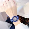 Avanadores de pulso Manget Buckle Lucky Flower Watch Luxury Ladies Rhinestone Quartz Bracelet Set Relogio feminino