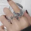 Cluster Rings Retro Punk Hollow Butterfly For Women Men Vintage Personality Opening Couple Silver Color Finger Ring Party Jewelry