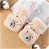 Five Fingers Gloves Five Fingers Gloves Cute Dog Cartoon Fur Mittens Winter Women Girl Animal Ear Plush Wrist Half Fingerless Thicken Dh7Ij