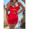 Arbetsklänningar gtpdpllt röd y2k kvinnor kläder sexig ärmlös skörd och mini kjolklubb två bit set casual strand sommar 2023 mode