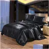 Bedding Sets Pieces 4 Set Luxury Satin Silk Queen King Size Bed Comforter Quilt Duvet Er Flat And Fitted Sheet Bedcloth Drop Deliver Dh1Hi