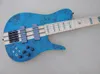 Guitare basse électrique Blue 5 cordes Neck-Thru-Body avec incrustations de perles colorées Offre Logo/Couleur Personnaliser