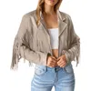 Women's Jackets Women Fringe Suede Leather Fashion Tassel Motorcycle Cropped Coats Turndown Collar Open Front Jacket