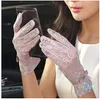 Summer Women Short Sunscreen UV Anti Slip Driving Spets Full Finger Sun Spring Pouch Screen Ladies Bow Dress Gloves White