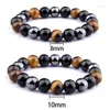 Strand Obsidian Stone Hematite Tiger Eye Bead Armband Viktminskningsarmband Handgjort Justerbart rep Slantenergi smycken