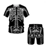 Herrspårssuits skelett skalle 3D-tryck för män t-shirt/shorts/kostym cool kort ärm retro stil streetwear två bit set sommar