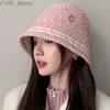 Wide Brim Hats Bucket Hats RICYGVM Lamb Fleece Women Panama Basin Cap Fashion C Letter Bucket Hat Solid Color Wool Fisherman Cap Winter Warm Plush Visors YQ231110