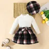 Kleidungssets ma baby 6M 3Y Kleinkind Säugling geboren Baby Mädchen Kleidung Stricken Langarm Tops Plaid Skrits Hut Herbst Frühling Outfits D05 231109