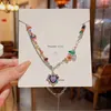 Pendentif Colliers Y2K Coloré Fleur Collier De Perles Bijoux Ras Du Cou Gravier En Acier Inoxydable Pour Les Femmes Amour Coeur Pierre Cou Chaîne