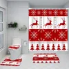 Douchegordijnen Kerstgordijn Winter Sneeuwvlok Bal Gnome Elanden Bel Rode en Zwarte Plaid Badkamer Deur Set Home Decor 231109