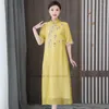 Ethnic Clothing 2023 Traditional Chinese Improved Qipao Cheongsam Retro Flower Embroidery Chiffon Dress National Vintage Service Hanfu