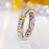 Cluster Rings High Carbon Diamond Ring S925 Sterling Silver Platinum Plated Golden Cross Full Stones Luxury For Women Men Fine Jewelry