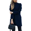 Nya kvinnor Wool Coat Autumn Winter Fashion Long Sleeve Stand Neck Jackets Plus Size S-5XL Solid Vintage Kvinnliga överrockar