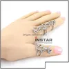 Cluster Rings Gothic Punk Rock Rhinestone Cross Knuckle Joint Armor Long Fl Adjustable Finger Gift For Women Girl Fashion Jewelry Dr Dhthx