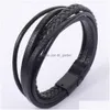 Other Bracelets Wholesale Hand Woven Mtilayer Mens Bracelet Jewelry National Style Retro Alloy Magnetic Buckle Leather Drop D Dhgarden Dhale