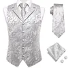 Abiti da uomo Blazer HiTie Grigio Argento Abito Gilet Scialle Bavero Giacca da smoking Abito Mezza Colletto Piatto Cravatta Polsini Fazzoletto Matrimonio Business 231110