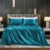 Bedding sets Luxury Duvet Cover Set Solid Color Artificial Silk Satin Sheet Including Flat Pillow Large Free Boat 230410