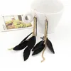 Boucles d'oreilles pendantes style bohémien, plumes noires, longues pampilles, goutte ethnique pour femmes, bijoux cadeau