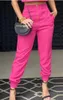 Calças de duas peças femininas conjunto de manga curta vermelha rosa top de manga curta e terno de calça longa e esbelta 2023 primavera verão 2 pcs roupas de roupa casual