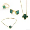 Marca de luxo trevo designer brincos pulseira pingente colares anel 18k ouro pedra verde charme colar pulseiras brinco anéis de orelha jóias de casamento