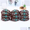 Bracelets porte-bonheur 24 Pcs / Lot Punk Usine Bouton Direct 12 Constellations Cowe Bracelet Tricot À La Main À La Main Amoureux En Cuir J Dhgarden Dh27N