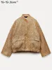 Kvinnorjackor Shinny Gold Sequin Croped Jacka för kvinnor Stand Collar Long Sleeve Loose Female Coats Autumn Fashion Casual Streetwear 231109