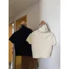 Kobiety swetry szary ropa mejr dzianiny przycięte pulovery kobiety Turtleeck z krótkim rękawem Jumper Pull Femme Fashion Casual Y2K Sweter