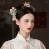 Fermagli per capelli Set di copricapo in stile cinese Accessori per corone Fiore di cristallo Abito antico Inserto per trucco Pettine da sposa