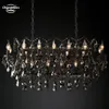 19th C. Rococo Iron & Crystal Rectangular Chandeliers Retro LED Candle Smoke Black Pendant Lighting for Dining Room Kitchen Island Living Room Lamps