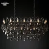 19: e C. Rococo Iron Crystal Rectangular Chandeliers Retro LED Candle Smoke Black Pendant Lighting For Matsal Kök Island vardagsrumslampor