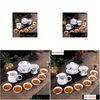 مجموعات شاي القهوة S Kongfu 10 PCS/مجموعة مجموعة من Ceramic Cup Blue و White Teapot Bone China Service Service Home Garden Kitchen DIN DHMBT