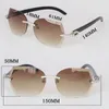 Modèle Moissanite Diamond Set Lunettes de soleil pour femme Homme Original Corne de buffle noir sans monture pour femme Lunettes de soleil Homme Femme Lunettes de luxe Taille 61-18-140 mm