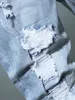 メンズジーンズメンズ涙のジーンズ秋のデザイナーウルトラフィットブラックブルーデニムパンツ男子ジーンズが破壊されたズボン231109