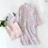 Women's Sleepwear Japanese Kimono Spring And Summer Style Nightgown Ladies Cotton Three-quarter Sleeve Bathrobe Home Service Women Pink