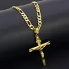 Pendant Necklaces Real 24k Yellow Solid Fine 18ct THAI BAHT G/F Gold Jesus Cross Crucifix Charm Big 55 35mm Figaro Chain NecklacePendant