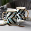 Tasses Creative Abstract Square Line Tasse en céramique Style industriel élégant Texture marbre Tasse à café