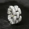 Bague unisexe en or jaune et blanc 18 carats pour hommes et femmes, bague Baguette entièrement glacée en CZ, taille 7-12