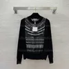 Knit Top Designer Clothes Women Jumper Silk Twill Patchwork Wool Blend Round Neck Pullover Fashion Knitwear Långärmad t-shirt Kvinnor Toppar