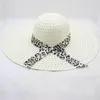 Wide Brim Hats Beautiful Fashion Women Bow Leopard Print Big Straw Hat Sun Floppy Beach Cap Chapeau Femme Ete #3Wide
