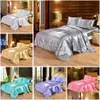 Sängkläder sätter bitar 4 Set Luxury Satin Silk Queen King Size Bed Comporter Quilt Daket er Flat and Fitted Sheet Bedduch Dro HomeForavor DHQP7