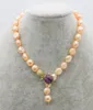 Chains Freshwater Pearl Necklace Pink Purple Baroque 10-13mm & Zircon Insects Hook 16inch Nature Beads FPPJ Wholesale