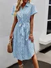 Womens Summer Dress Casual Ditsy Floral Tie Front Button Up Boho Midi Tshirt Dresses