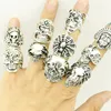 Bagues de cluster 20 pièces hommes gros crâne anneau en gros bijoux de mode couleur argent squelette bohème punk déclaration anillos mujer