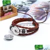 Bracelets porte-bonheur 24 Pcs / Lot Punk Usine Bouton Direct 12 Constellations Cowe Bracelet Tricot À La Main À La Main Amoureux En Cuir J Dhgarden Dh27N