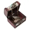 Pochettes à bijoux JAVRICK boîte de rangement de conception de carte en bois Vintage européen organisateur de bijoux de verrouillage en métal 2S9472