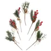 Fleurs décoratives 7 pièces fausses plantes pics de noël artificiels décoration de fête de baies pièce maîtresse de table en bois maison vase de remplissage